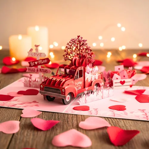 Miniatura 3 de Tarjeta de San Valentín 3D para camión, tarjeta desplegable para el día de San Valentín para esposa, marido, él, ella, novia, novio, adultos 6 x 8