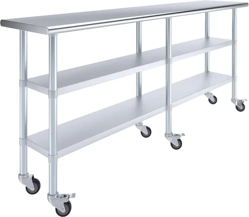 Miniatura 29 de AmGood Mesa de trabajo de acero inoxidable con 2 estantes y ruedas Mesa de trabajo de metal con ruedas
