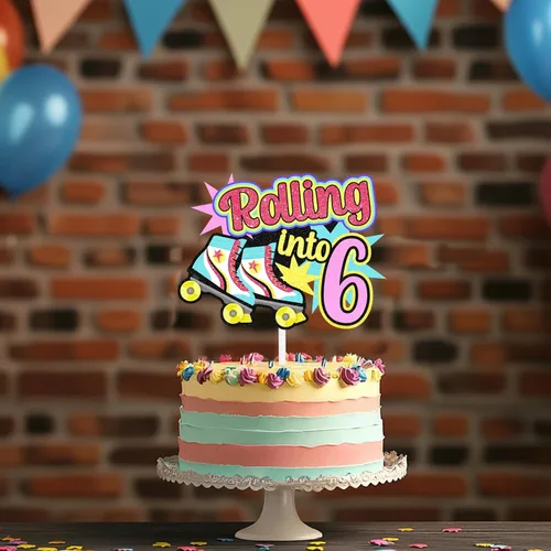 Miniatura 6 de Decoraciones retro para tartas de patinaje sobre ruedas para cumpleaños de 7 años, decoraciones enrollables, fiesta de cumpleaños de niños y niñas