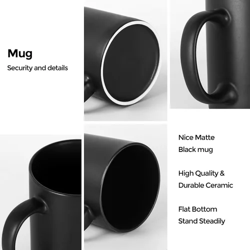 Miniatura 3 de harebe Juego de 4 tazas de café clásicas de 11 onzas, taza de cerámica familiar para café, té, cacao y bebidas calientes, negro mate