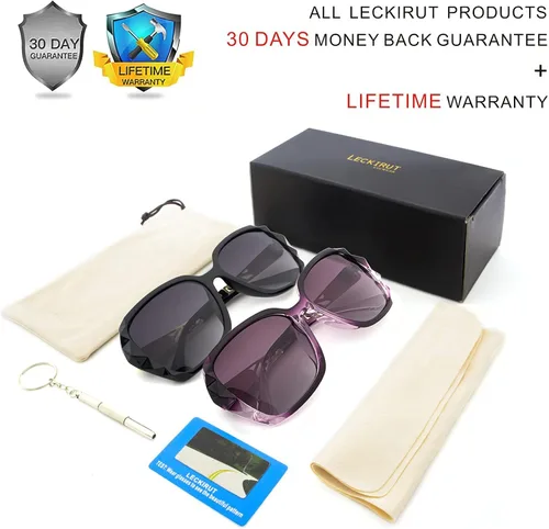 Miniatura 5 de LECKIRUT - Lentes de sol de gran tamaño para mujer lentes de sol clásicos y a la moda con protección UV polarizada