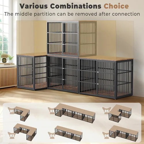Miniatura 2 de Lyromix Mueble Jaula para Perros XXL de 48 pulgadas con 3 Puertas, Mesa Auxiliar Jaula de Madera Resistente para Interiores Jaula Combinación