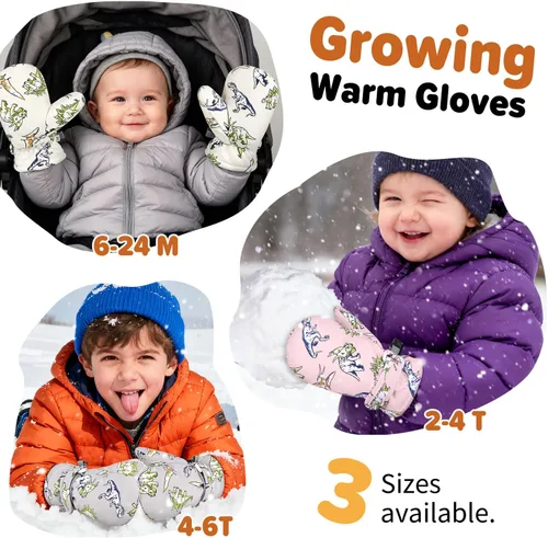 Miniatura 29 de Manoplas con forro polar para bebés, niños y niñas, guantes de invierno para niños pequeños, paquete de 2 pares