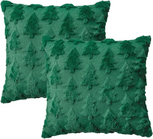Miniatura 15 de AVOIN colorlife Juego de 2 fundas de almohada beige con árbol de Navidad, 16 x 16 pulgadas, felpa suave, piel sintética, jacquard, festivales