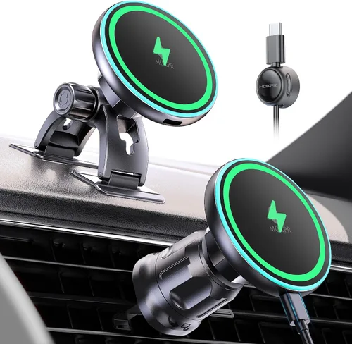 Miniatura 8 de MOKPR Magsafe - Cargador de coche para iPhone, cargador de coche inalámbrico, soporte magnético para teléfono para salpicadero, ventilación de aire