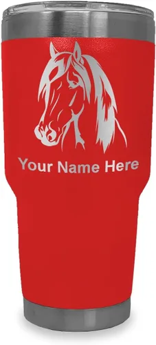 Miniatura 19 de LaserGram Vaso aislado al vacío de 20 onzas, cabeza de caballo 1, grabado personalizado incluido (negro)