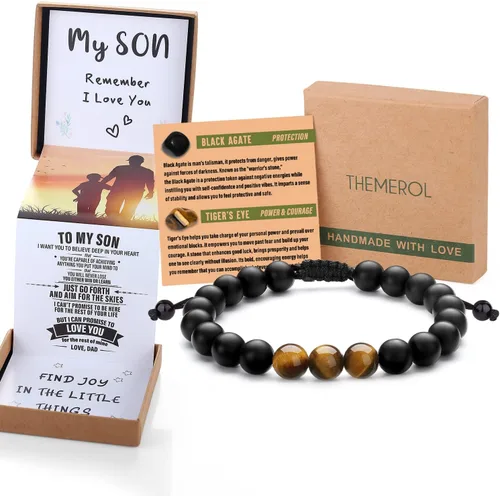 Miniatura 8 de Pulsera de cristal natural para adolescentes, niños, hombres, caja de regalo extraíble especialmente para hijo, nieto, papá, amor en cumpleaños
