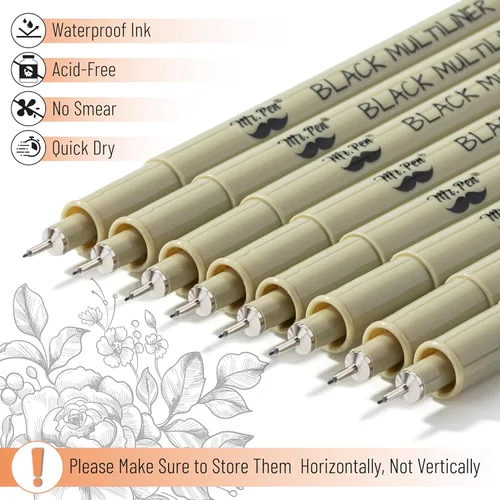 Miniatura 3 de Mr. Pen - Bolígrafos de punta microfina de 0.2mm, paquete de 8 - tinta negra, para diario bíblico y bocetos Acid-Free, No-Smear Quick-Dry