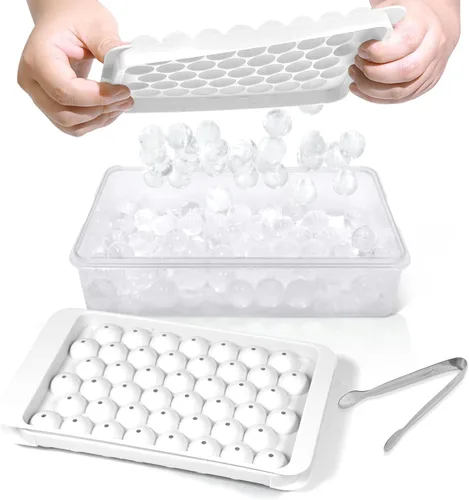 Miniatura 14 de WIBIMEN Bandeja para cubitos de hielo con tapa y contenedor, bandejas de hielo redondas para congelador con tapa, bandejas para cubitos de hielo