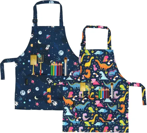 Delantales de Cocina para Niños BeeGreen con Correa Ajustable Delantales de Cocina con Bolsillo Delantero para Niños Pequeños Pintura Hornear Artista