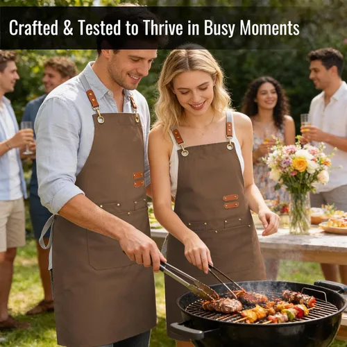 Miniatura 7 de Aoomzoon Delantal de cocina duradero, delantales de chef multifuncionales para mujeres y hombres con bolsillos para cocinar, hornear y uso diario