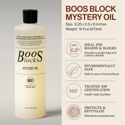 Miniatura 3 de John Boos Juego de cuidado de 2 piezas, Mystery Oil de 16 oz y Board Cream de 5 oz - Fórmula de mantenimiento totalmente natural para bloques