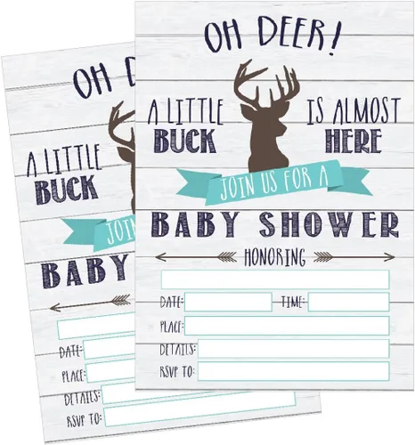 Hadley Designs Invitaciones de baby shower para niño -50 invitaciones de baby shower para niño, invitaciones de baby shower Oh Deer