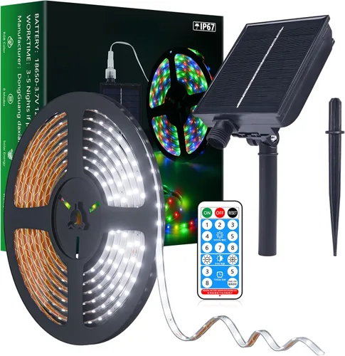 Miniatura 15 de MIHEAL Tira de luces LED solares para exteriores, 16.4 pies, 280 luces LED, funciona con energía solar, tira LED que cambia de color con 8 modos
