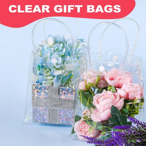 Miniatura 3 de Dyrfolm 24 bolsas de plástico transparente con asa, reutilizables de plástico transparente para regalo, para fiestas, compras, bodas