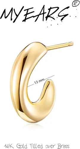 Miniatura 4 de MYEARS - Arracadas para mujer, con forma de C abierta, con relleno de oro de 14 quilates, joyería pequeña, sencilla, hecha a mano e hipoalergénica