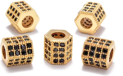 Miniatura 22 de AD Beads Corona de diamantes de imitación de circonita con agujero grande, cuentas espaciadoras (10 unidades, corona transparente sobre oro