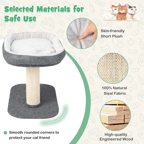 Miniatura 5 de Tangkula Árbol para gatos de interior, torre para gatos de 2 niveles con percha superior y panel rascador de sisal y juguete de bola de piel