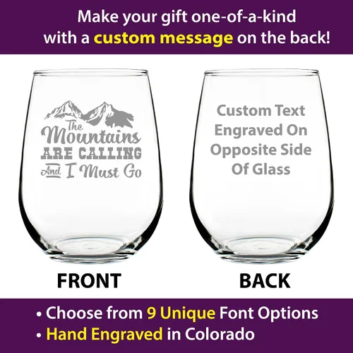 Miniatura 2 de Custom The Mountains Are Calling And I Must Go - Personalized Stemless Wine Glass - Fun Mountain Themed Gift or Décor - Large 17 Ounce - Customized