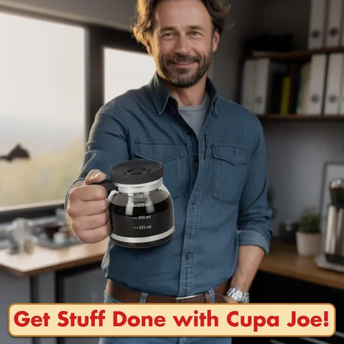 Miniatura 4 de Taza de café Cupa Joe – Taza de comedor de vidrio borosilicato de 20 onzas con tapa a prueba de derrames – Divertido regalo novedoso