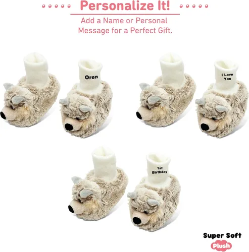 Miniatura 2 de DolliBu - Zapatos de bebé de felpa suave de lobo gris Suave y esponjoso forro polar unisex con lobo de peluche para bebé niño o niña Pantuflas