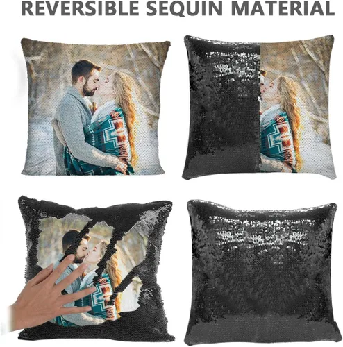Miniatura 3 de LingLing Design - Almohada personalizada de lentejuelas, almohadas de fotos personalizadas, decoración mágica reversible del hogar, regalos