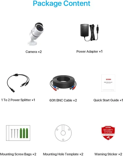 Miniatura 8 de ZOSI Paquete de 2 cámaras de seguridad para el hogar 1080P con grabación de audio, micrófono integrado, cámaras de vigilancia 1920TVL de 2.0MP