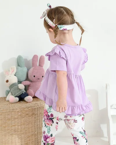 Miniatura 10 de Kucnuzki Conjunto de ropa para bebé niña pequeña, camisa de manga con volantes, pantalón floral, ropa de otoño e invierno para niña