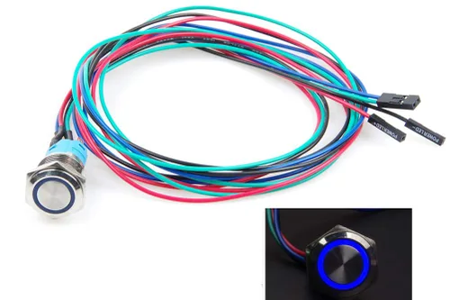 Miniatura 10 de Interruptor de chasis de 0.472 in con botón de metal con cable de extensión de 3.3 pies, anillo de símbolo de interruptor azul, adecuado