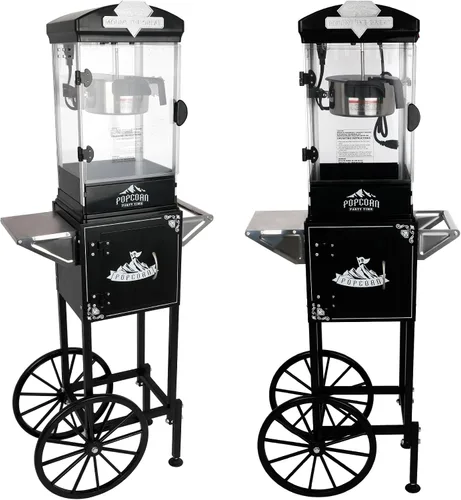 Ball & Cast Máquina de palomitas de maíz de 10 onzas estilo teatro en carrito con ruedas con 3 cucharas de plástico, máquinas de palomitas de maíz