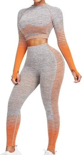 JOYMODE - Conjunto de entrenamiento para mujer, diseño de 2 piezas con leggings de tiro alto sin costuras y camiseta corta , para yoga
