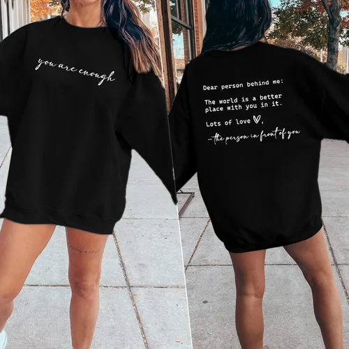 Miniatura 2 de JINTING Eres Suficiente Sudadera para Mujeres Salud Mental Querida Persona Detrás de Mí Sudadera con Capucha Camisa Top Inspirador Pullover
