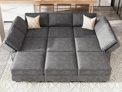Miniatura 11 de Belffin - Sofá seccional modular con cama oculta, sofá seccional convertible para sala de estar. Sofá color gris claro