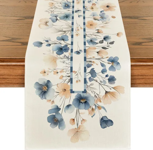 Artoid Mode Camino de mesa de primavera con flores florecientes, decoración de mesa de comedor de cocina de verano de temporada para decoración de