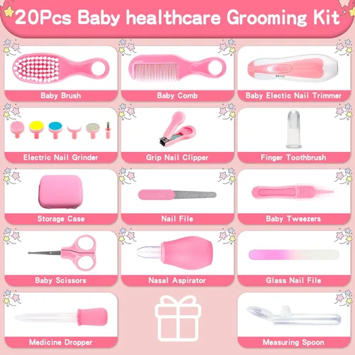 Miniatura 2 de Kit de aseo para bebés, juego de cuidado de seguridad infantil con cepillo para el cabello, peine cortaúñas, aspirador nasal, kit esencial