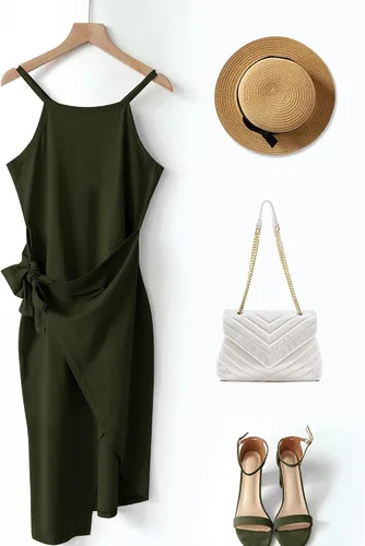 Miniatura 7 de NOLLSOM Vestido casual sin mangas a rayas para mujer vestido por debajo de la rodilla de verano con cuello halter fruncido entallado con lazo