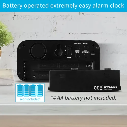 Miniatura 4 de KWANWA Reloj Despertador, Reloj Digital, Pantalla Constantemente de Dígitos LED Azules de 1.2'', Funciona con Baterías, Repetición, Reloj de Pared