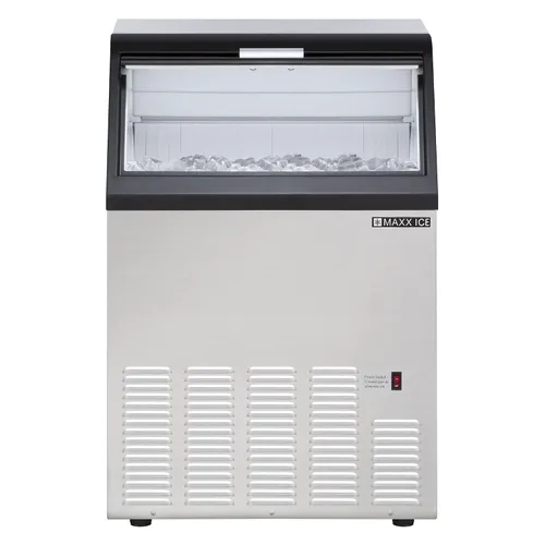 Miniatura 2 de Maxx Ice Máquina de hielo autónoma de 100 libras, refrigerada por aire, acero inoxidable y borde negro con capacidad de almacenamiento de hielo