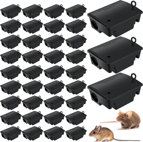Estación de cebo para ratas Qualirey, paquete de 36 cajas, trampas para roedores al aire libre con llave, trampa para ratones con cebo para Negro