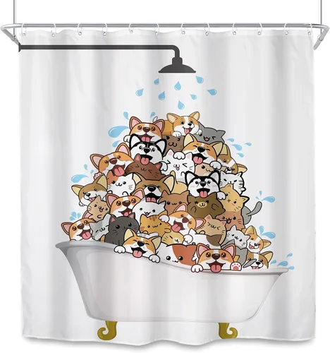Miniatura 9 de SVBright Divertida cortina de ducha con diseño de perro para niños, diseño de corgi con dibujos animados, 72 pulgadas de ancho x 72 pulgadas