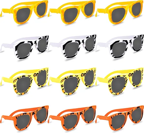 ArtCreativity Paquete de 12 lentes de sol de safari, regalos de fiesta de gafas de sol para niños, estampados de animales surtidos, recuerdos de