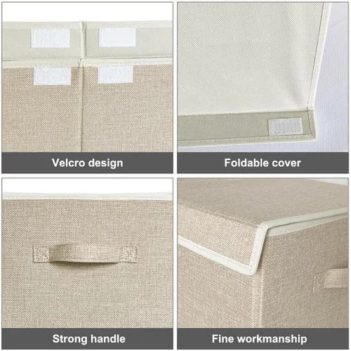Miniatura 6 de Baúl grande de almacenamiento para juguetes con tapa - Cajas organizadoras plegables para niños con asas para niños, niñas, guardería, sala de Beige