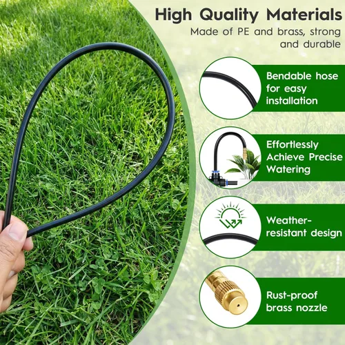 Miniatura 5 de Kit de sistema de riego por goteo ajustable de 360° de 100 pies, tubo de polietileno de 1/4 de pulgada con 20 boquillas flexibles, sistema