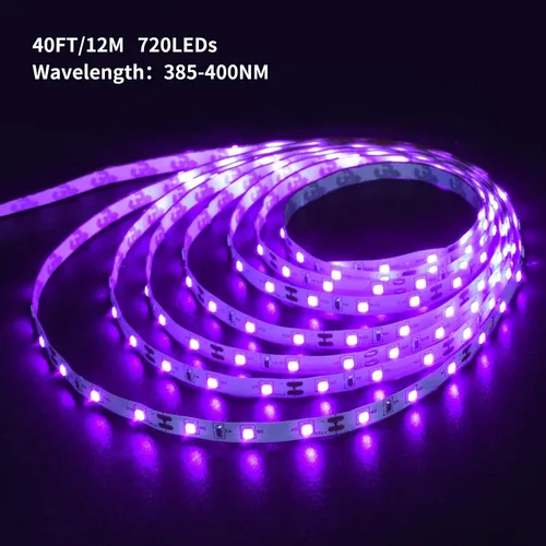 Miniatura 2 de Ontesik Tira de Luz Negra, 40ft/12m Luz UV Negra Flexible con kit LED, 720 Cuentas de Lámpara, Luz UV de 12V, Danza Interior, Decoración