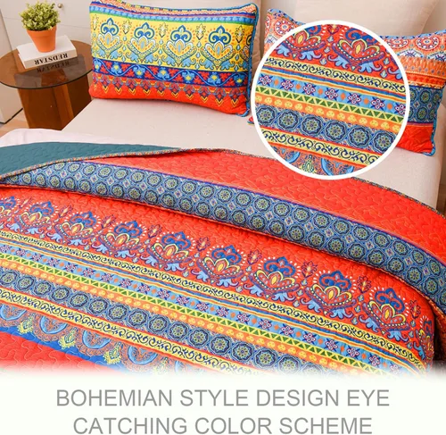 Miniatura 3 de Exclusivo Mezcla - Juego de edredón reversible de estilo bohemio tamaño Queen, colcha azul ligera, cubrecama para todas las estaciones