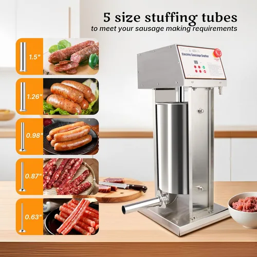 Miniatura 4 de Relleno de salchichas eléctrico comercial, de acero inoxidable, máquina de salchichas vertical de 12 litros/25 libras con 4 tubos S/S, relleno