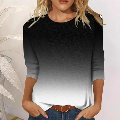 Miniatura 4 de Blusas de verano para mujer 2023, blusas de verano de manga tres cuartos con cuello redondo y estampado casual