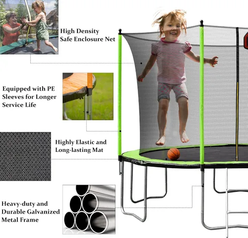 Miniatura 2 de Olela Trampolín de 16 pies para niños, trampolín con caja de seguridad, aro de baloncesto y escalera, trampolín al aire libre para niños y adultos