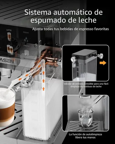 Miniatura 4 de AIRMSEN Máquina de café expreso de 20 bares con espumador automático de leche, cafetera de capuchino y latte con caldera doble de preparación rápida