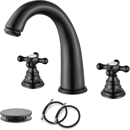 Miniatura 9 de gotonovo Accesorios de grifo de fregadero de baño de 8 pulgadas para fregadero, 3 agujeros, 2 asas cruzadas, montaje en cubierta con drenaje Latón